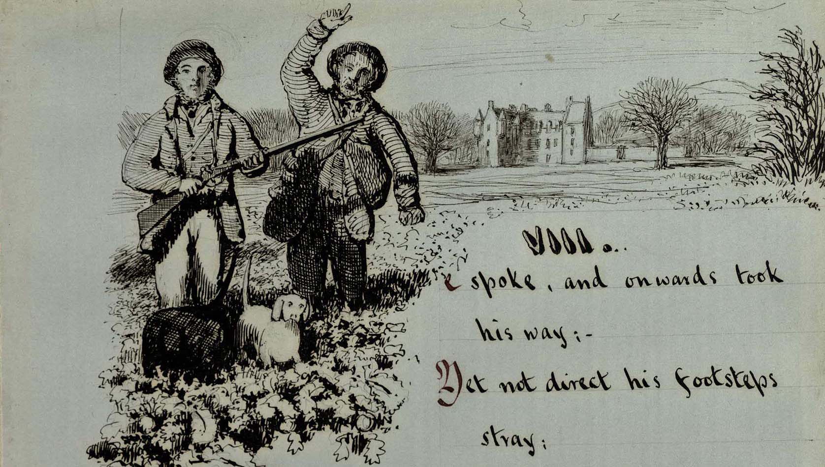 Detail of Kellie Castle and Kellie Law, from ‘Balcaskie A Fragment’, c.1850, (msdep121/8/2/5/8/1).