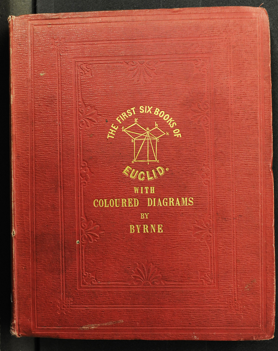 Front cover of Oliver Byrne’s 1847 edition of Euclid’s Elements.