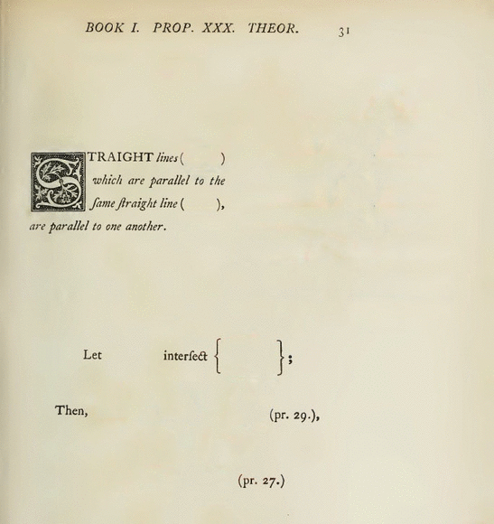 Book I, Proposition 30, Theorem of Oliver Byrne’s 1847 edition of Euclid’s Elements.