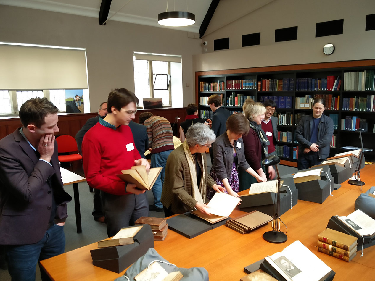 Delegates view the selection of Special Collections material in the Napier Reading Room