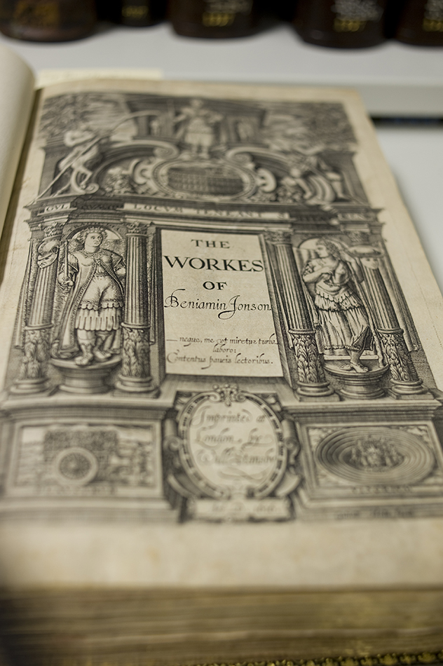 Title page of The workes of Beniamin Jonson TypBL.C16SJ;1