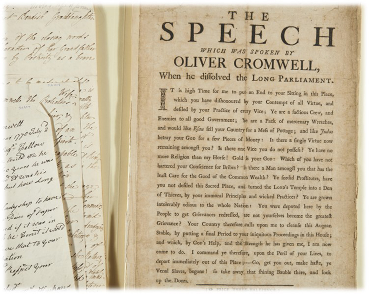 “A copy of the speech Oliver Cromwell gave at the Long Parliament”