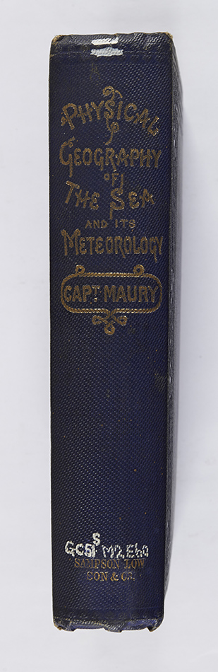 An example of lettering imitating rope, to complement the subject matter. Matthew Fontaine Maury, The physical geography of the sea, and its meteorology (London: Sampson Low, Son & Co., 1860 ; bound by Bone and Son), s GC51.M2E60.