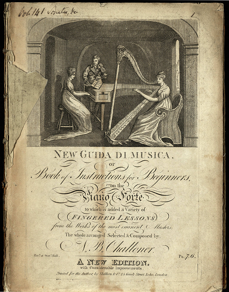 An example of a volume in the copyright music collection - Challoner’s New Guida di Musica, ‘improved edition’ (London: Skillern, [1812]), St Andrews University Library sM1.A4M6; 141’]