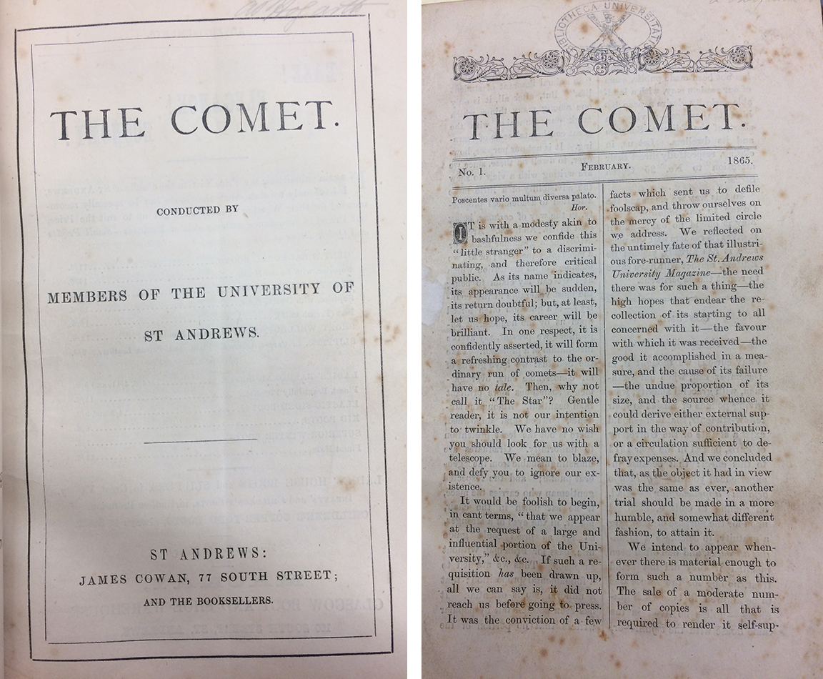 The Comet was a student magazine produced in academic year 1865/66 (StA LF1119.A2C71)