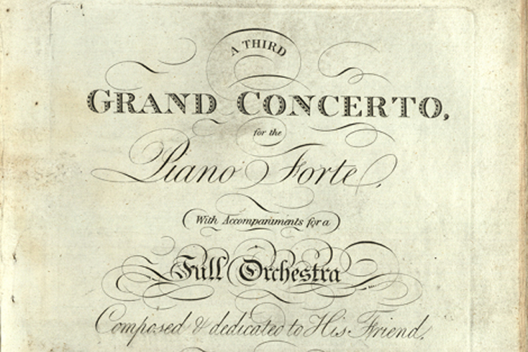 The title page of Joseph Woelfl’s A third grand concerto, for the Piano Forte (St Andrews s M1.A4M6;200)